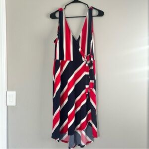 Express Striped Red and Navy Midi Dress